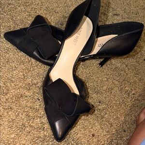 Nine West Black D'Orsay Pointed Toe Pumps with Bow Accent